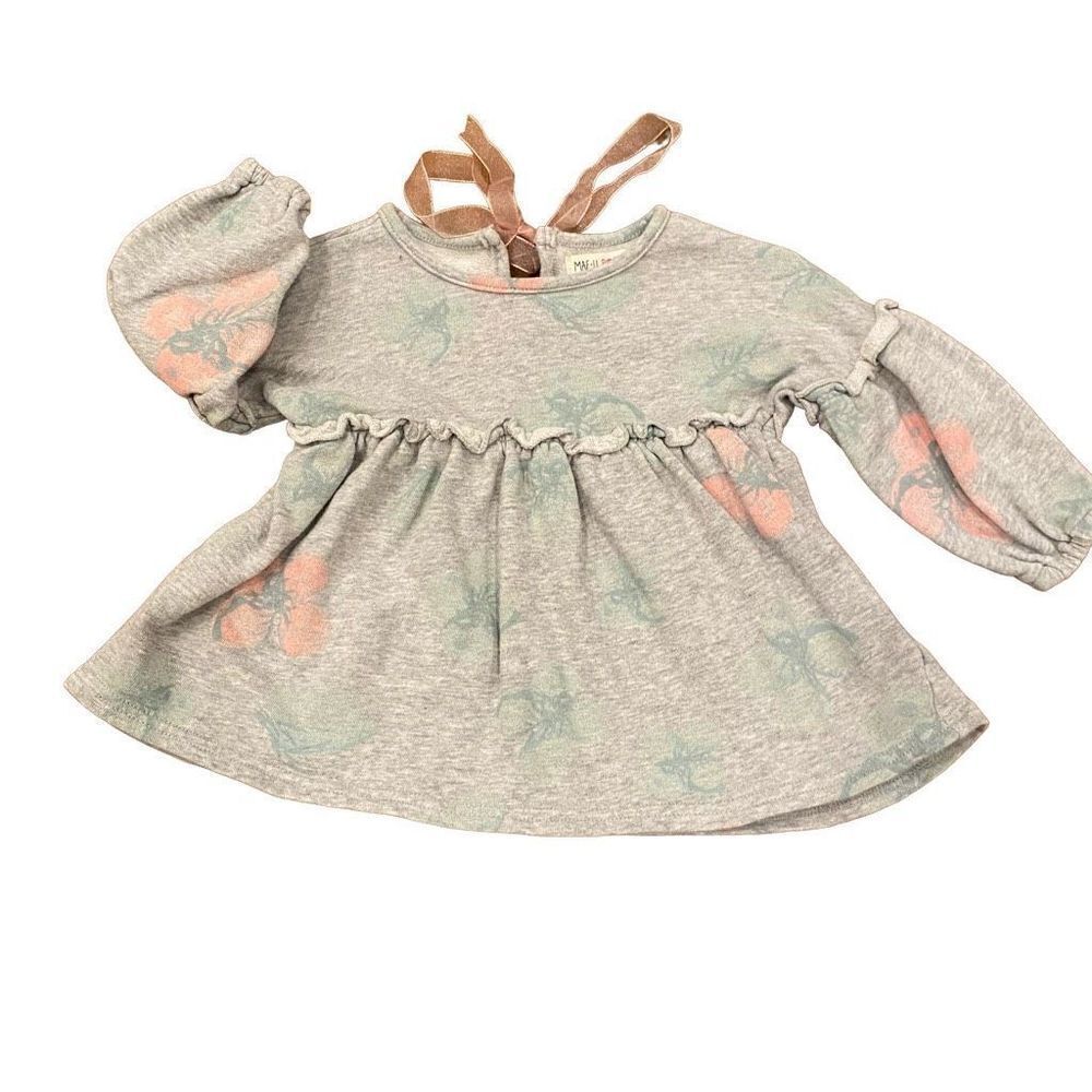 Mae Li Rose Tie Back Top Gray Peach Floral Sweatshirt Comfy Shirt Size 2T